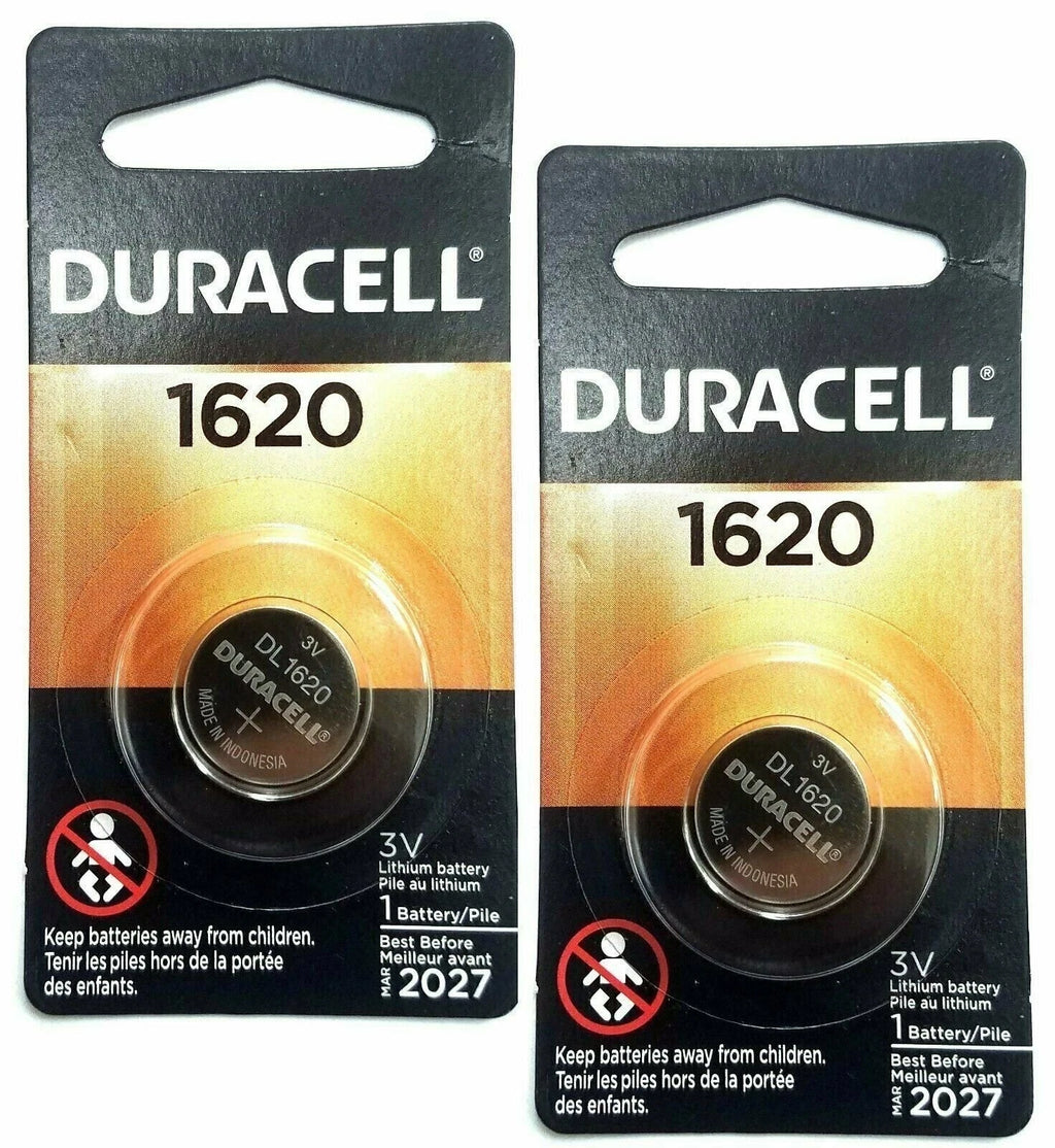 2 x Duracell Lithium CR1620 3V Coin Cell batteries DL1620 ERC1620 KRC EXP:2027