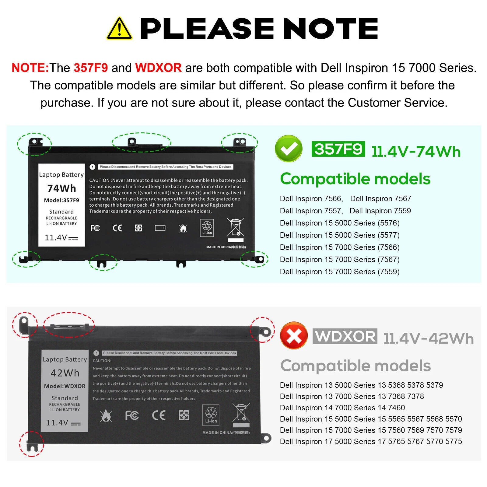 357F9 Battery For Dell Inspiron 15 7000 Gaming P65F P65F001 P57F 71JF4