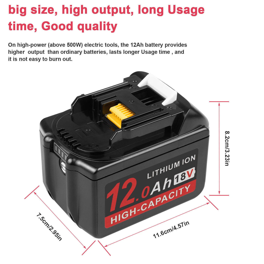2Pack 12.0Ah 8.0Ah Battery For Makita 18V Lithium BL1860 BL1850 BL1830/ Charger