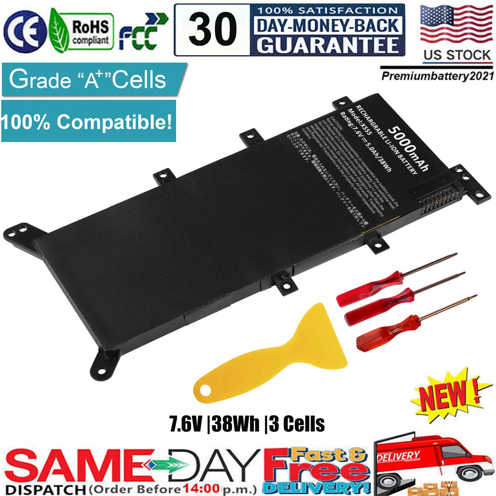 38Wh Laptop Battery for Asus X555 X555LA X555LD F555 X555LN X555L A555 X556