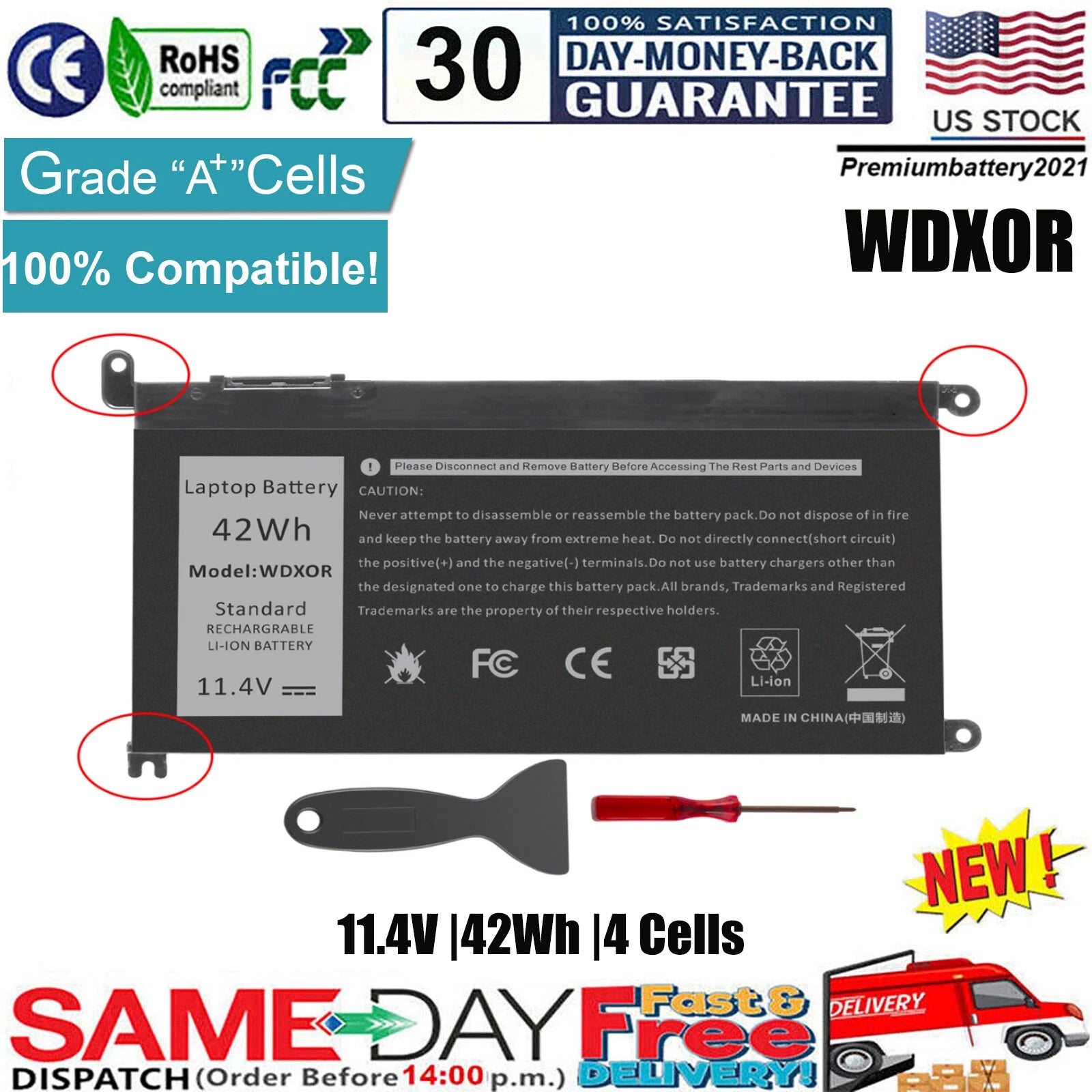 42Wh Battery For Dell Inspiron 17 5000 series 17 5765 5770 WDX0R FC92N 3CRH3 US