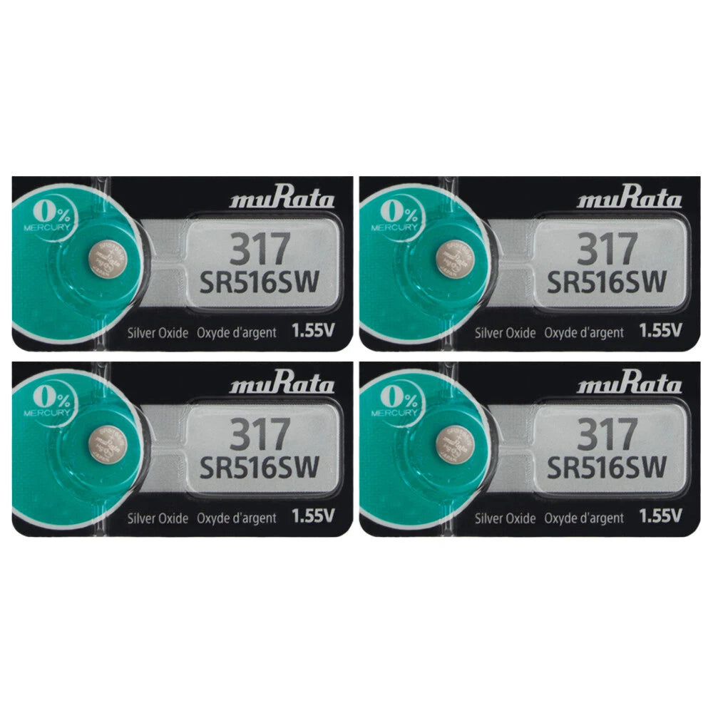 Murata 317 SR516SW SR 1.55V Silver Oxide Watch (4 Batteries)