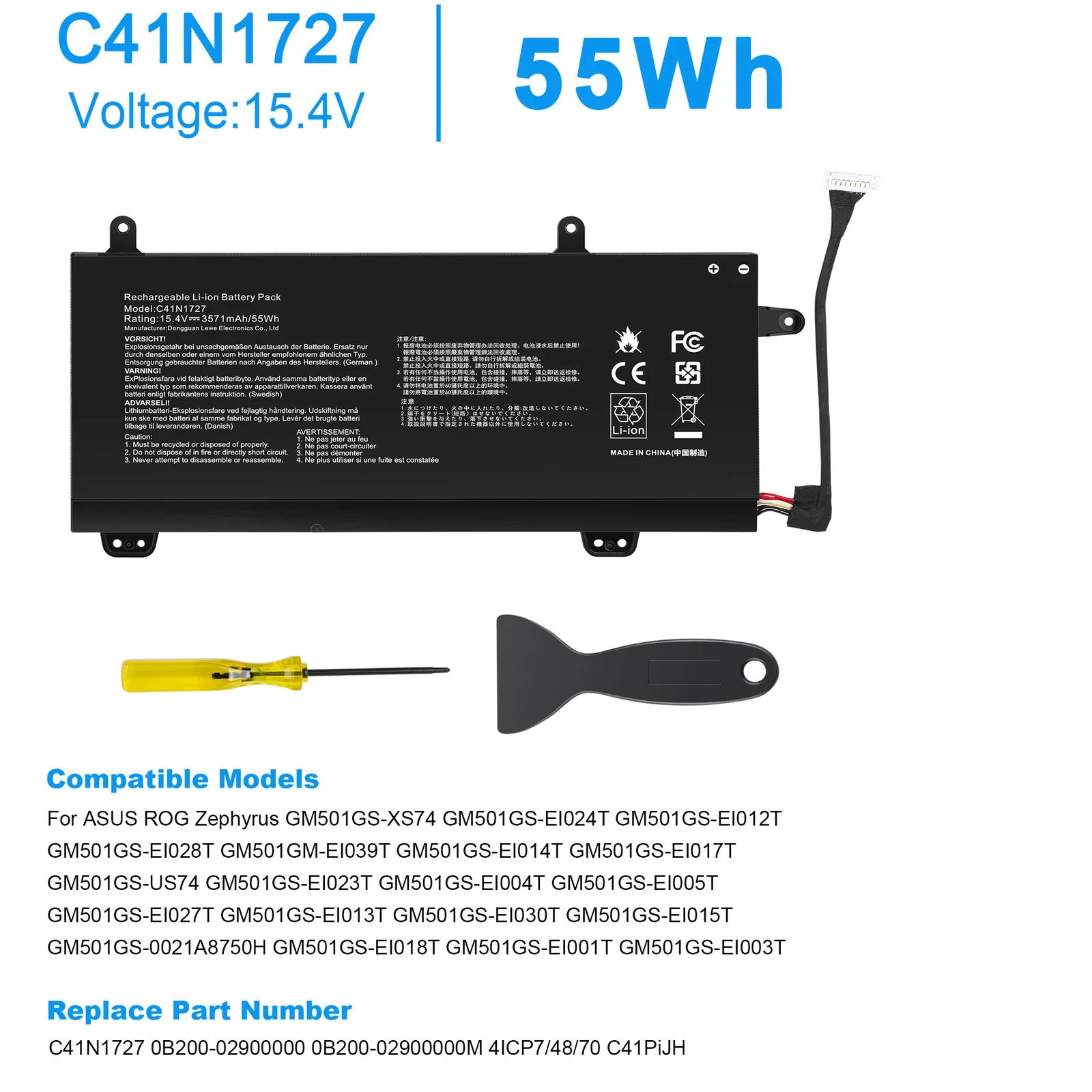 Battery C41N1727 For Asus Zephyrus GM501 GM501G GM501GM GM501GS GU501 GU501G 55W