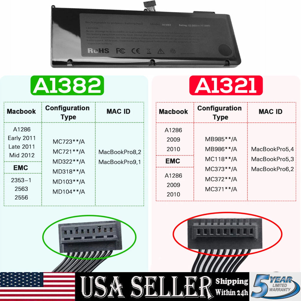 A1321/A1382 Battery For MacBook Pro 15 A1286 Early /Late 2011 Mid 2012 2009 2010