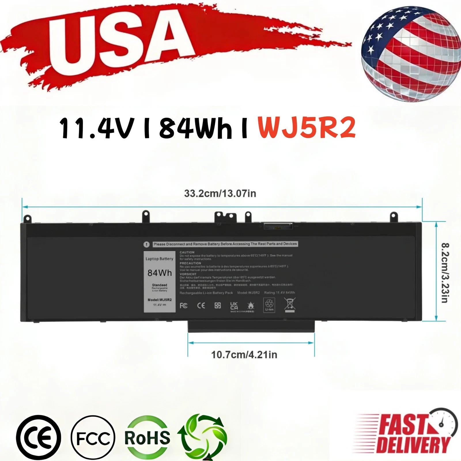 New WJ5R2 Battery for Dell Latitude 5570 E5570 Precision 3510 Series 4F5YV 84Wh