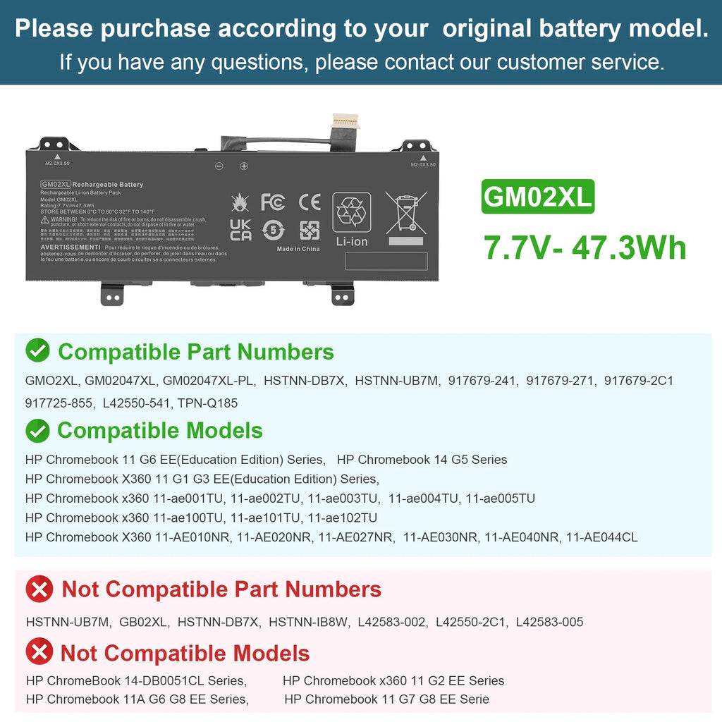 GM02XL Battery for HP Chromebook 14-CA061DX 917679-271 HSTNN-DB7X 917725-855 US