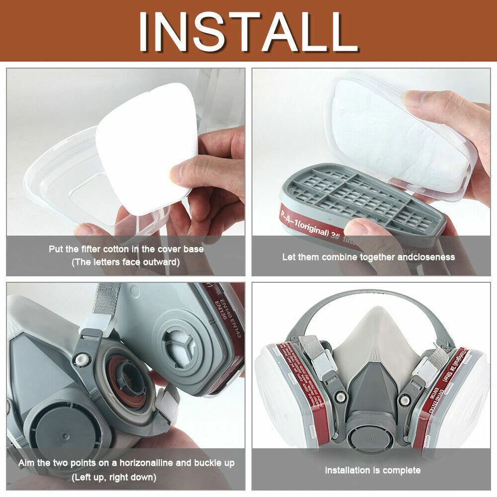 7 in1 Half Face Gas Mask Facepiece Spray Painting 6200 Respirator Safety Protect