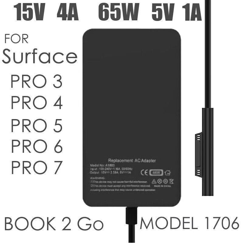 65W Pro Charger For Universal Microsoft Surface Pro 8 X 7 6 5 4 3 Surface Laptop