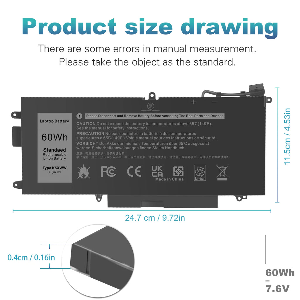 K5XWW 71TG4 Battery for Dell Latitude 7389 7390 L3180 5289 2 in 1 0X49C1 60Wh