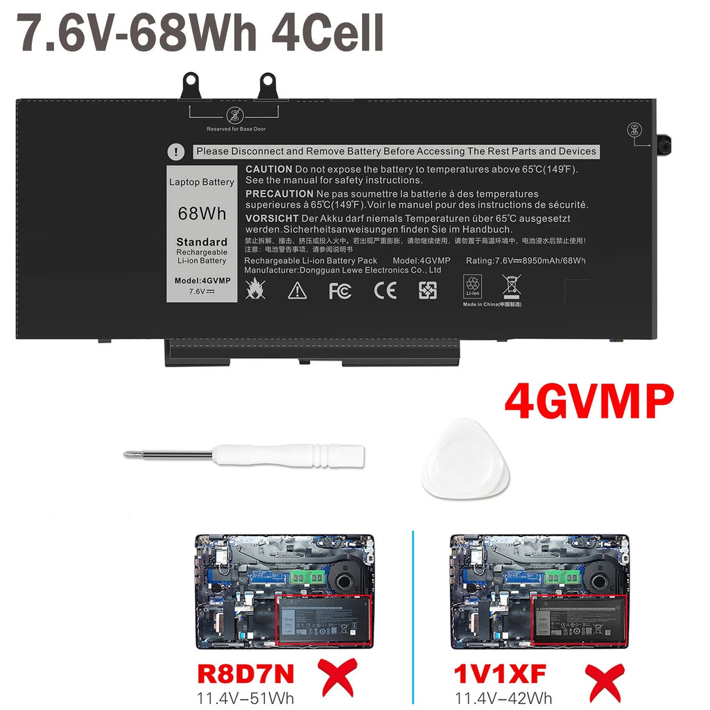 68Wh 4GVMP Battery for Dell Latitude 7590 7591 7791 2-in-1 5400 E5400 5500 E5500