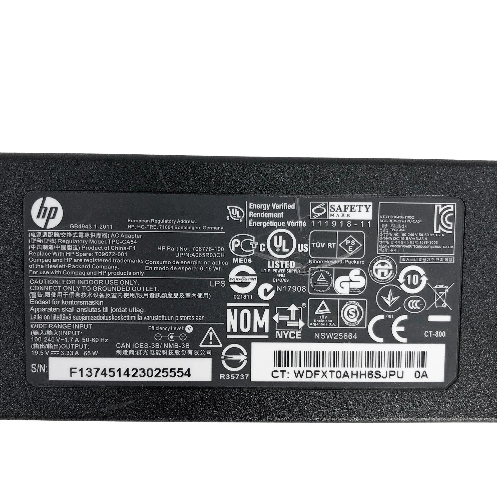 NEW Genuine 65W HP AC Adapter for Sleekbook Ultrabook Envy 6 RMN TPN-C103 OEM