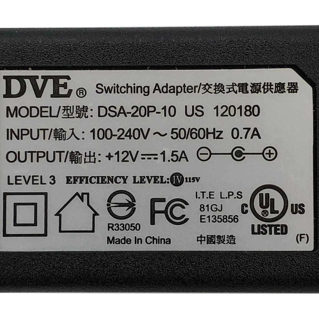 NEW Genuine DVE Nethear DSA-20P-10 AC/DC Wall Switching Adapter 12V 1.5A 18W OEM