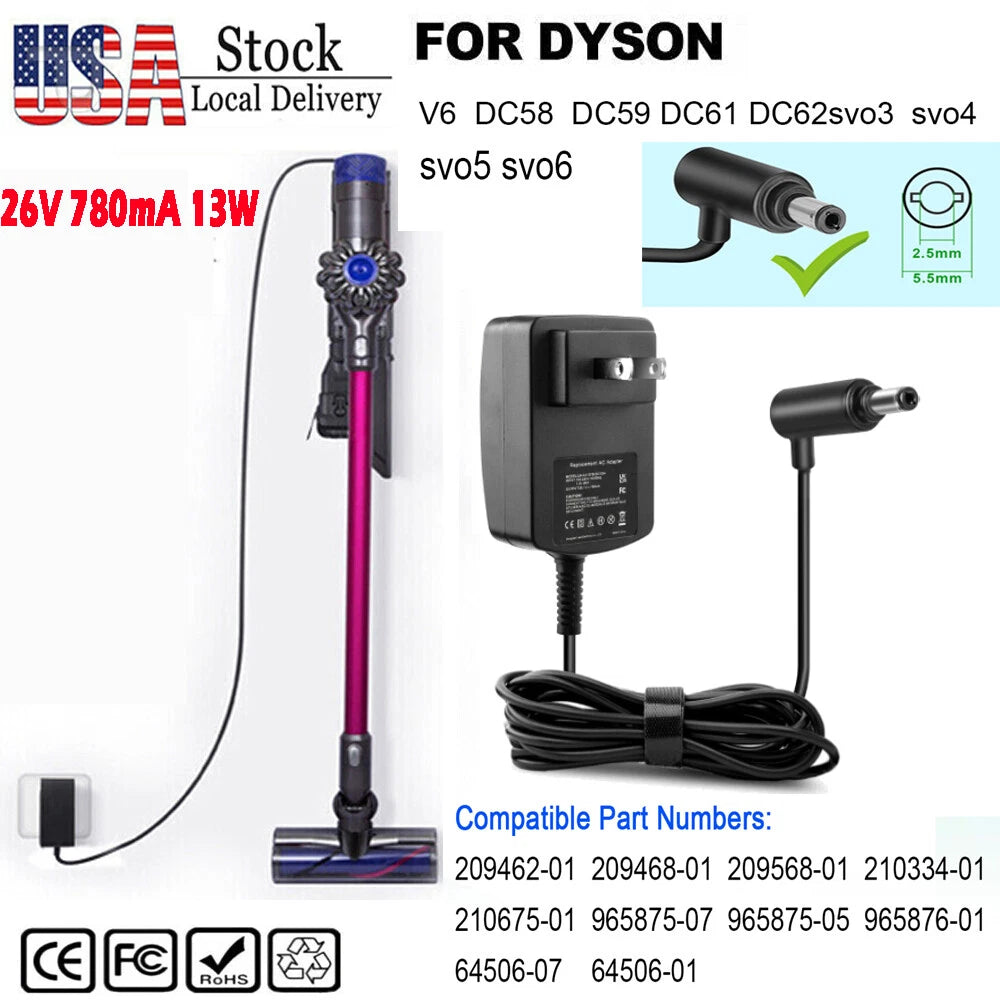 Battery Charger 26V 0.78A For Dyson Cordless V6 V7 V8 Animal, Absolute,Motorhead
