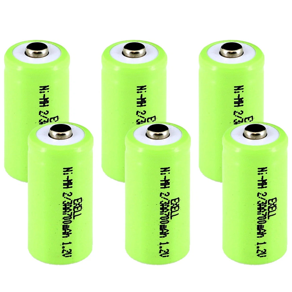 6x Exell 2/3AA NiMH 700mAh 1.2V Button top Rechargeable Battery