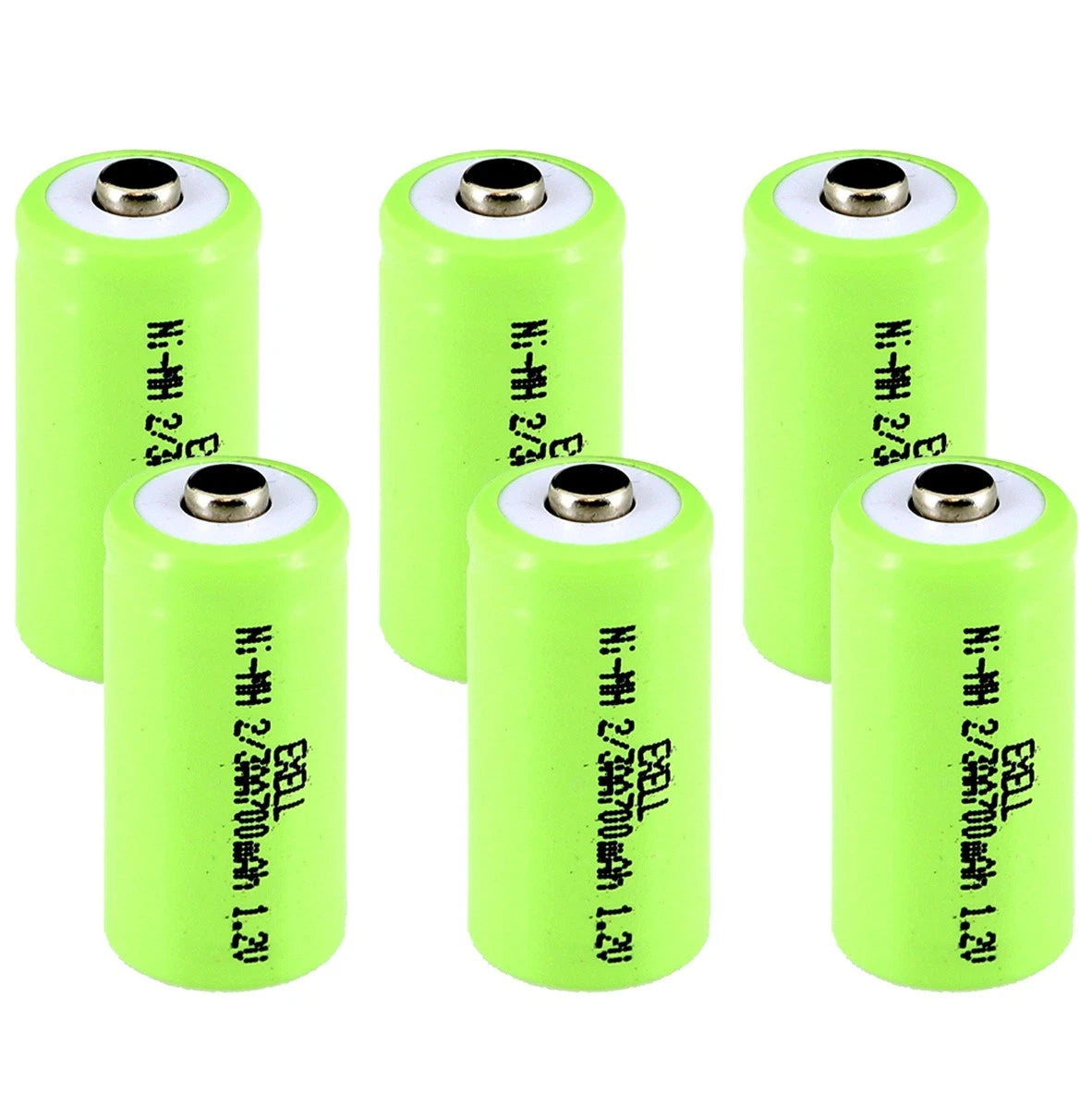 6x Exell 2/3AA NiMH 700mAh 1.2V Button top Rechargeable Battery