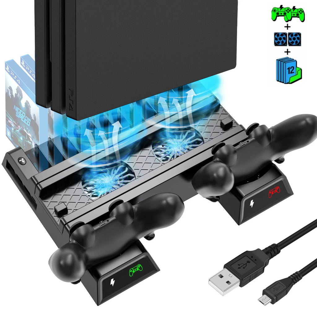 Stand Cooling Fan Station for PS4/ PS4 Slim/Pro Controller EXT Port Charger Dock