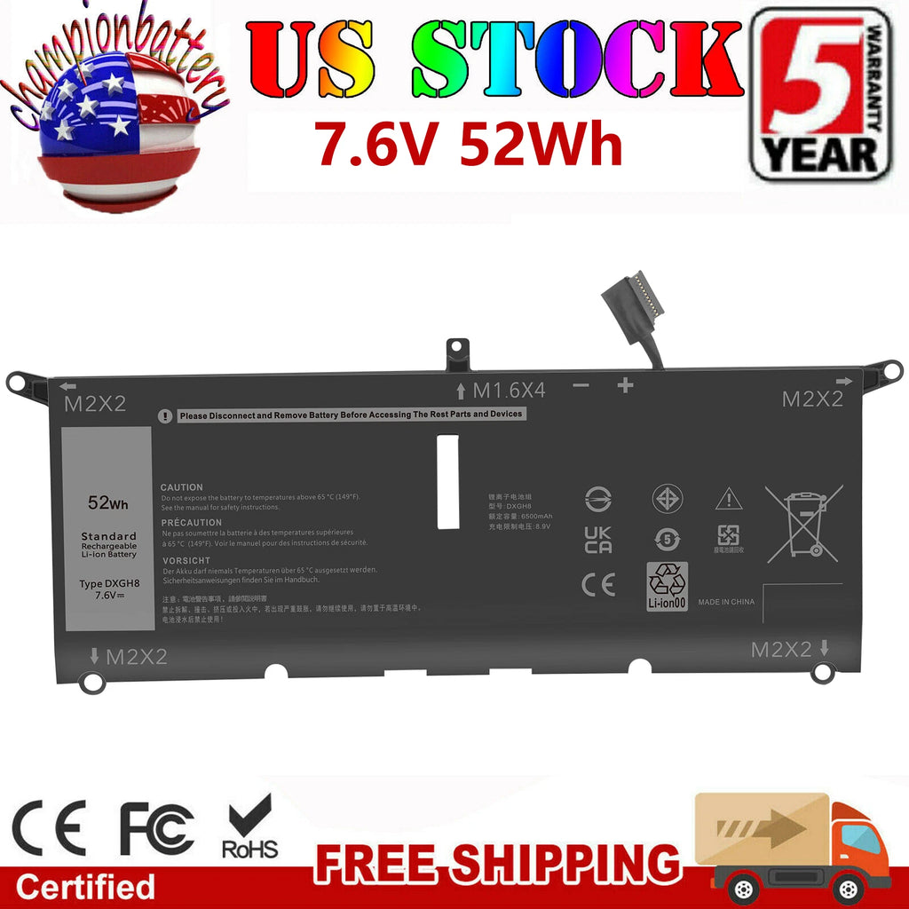 DXGH8 Laptop Battery For Dell XPS 13 9370 Series H754V 0V48RM V48RM HK6N5 52Wh