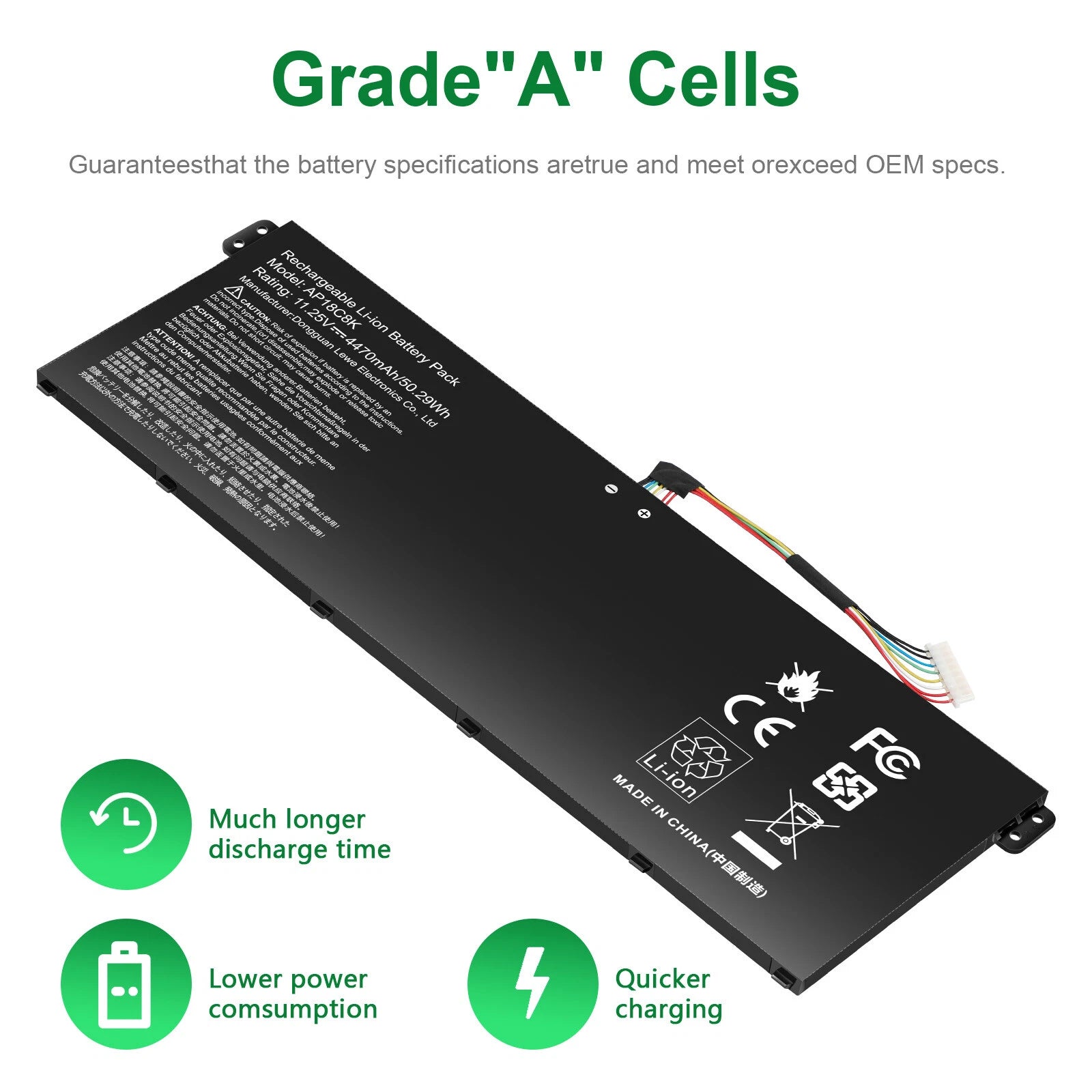 Battery AP18C8K For Acer Chromebook Spin CP713-2W 5 slim A515-54 A515-43 50.29Wh