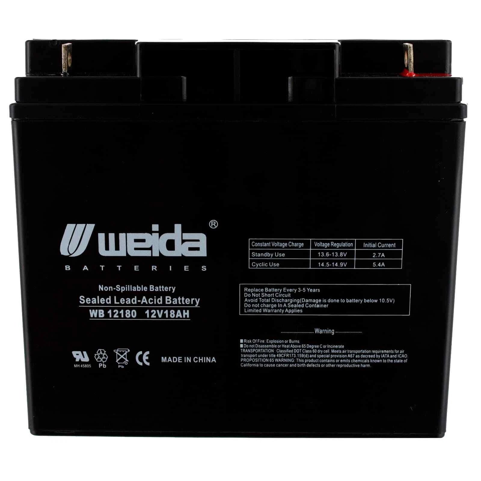 NEW 12V 18Ah SLA Battery WB12180 For UB12180, PS12180 WKA12-18NBL