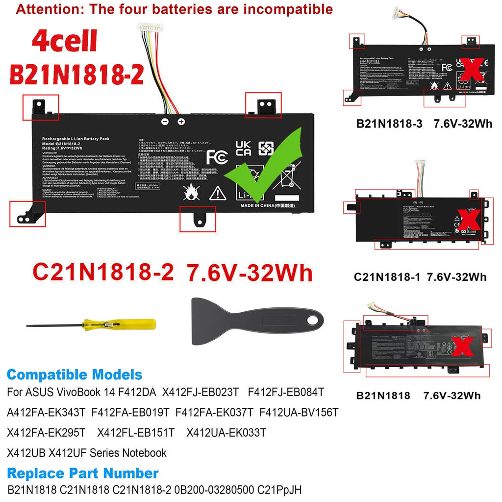 32Wh B21N1818-2 C21N1818-2 Battery For Asus VivoBook 14 F412 A412 X412 L15M2PB1*