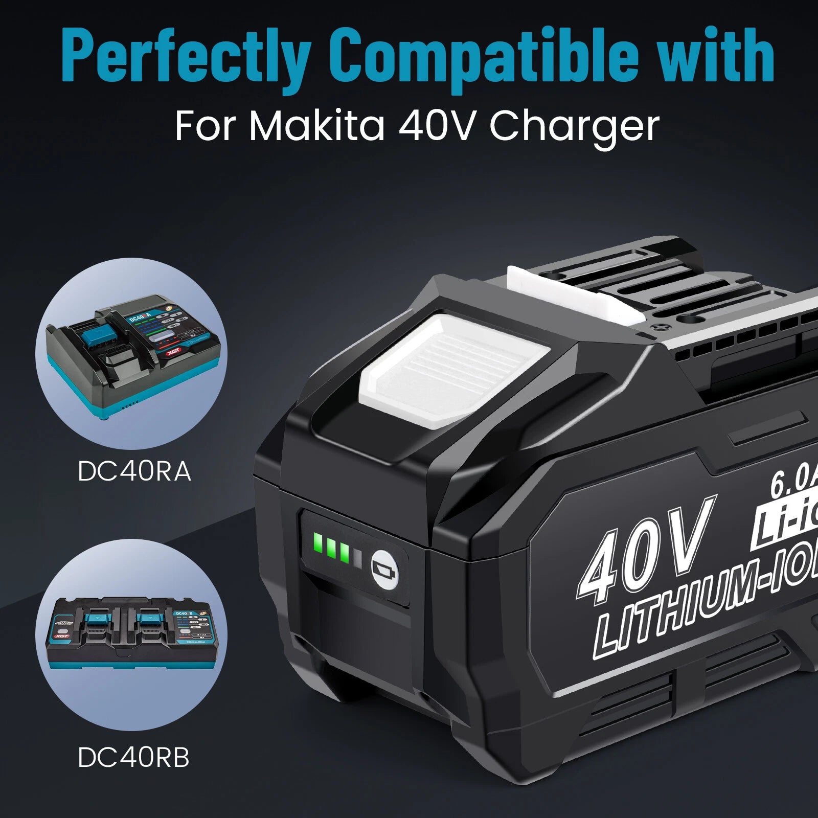 1/2 PACK 40Volt 6.0Ah Battery For Makita 40V Battery XGT BL4025 BL4050 W/ LED