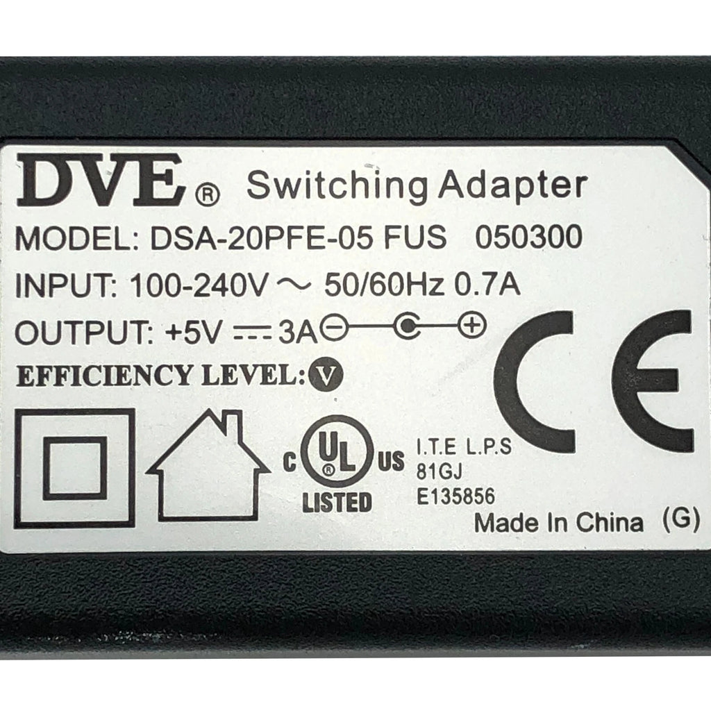 NEW Original DVE Switching Wall Power Adapter 5V 3A DSA-20PFE-05 FUS 050300 OEM