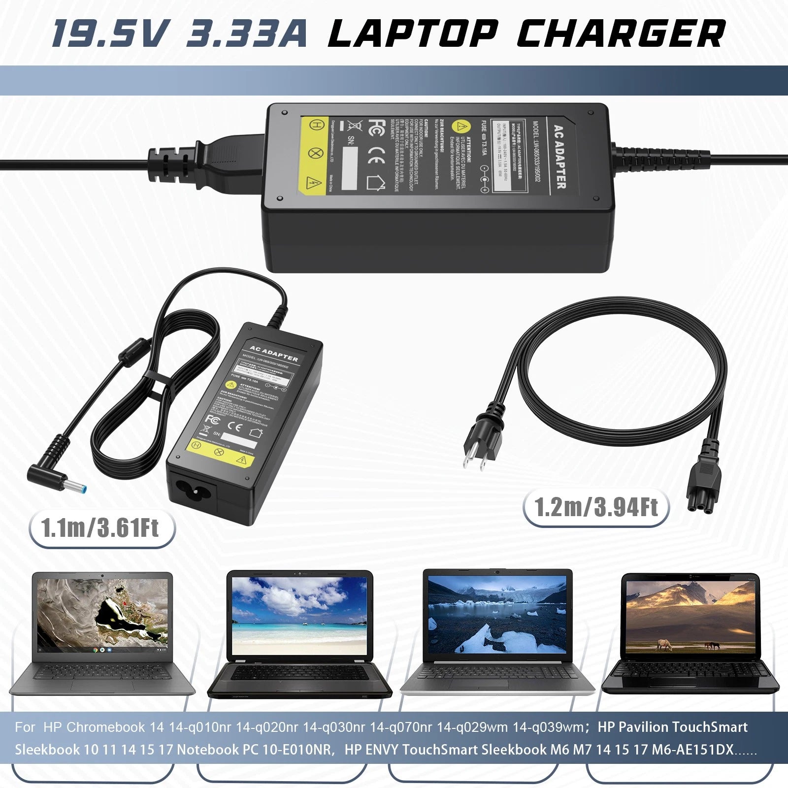 65W For HP AC Adapter Charger blue tip 19.5V 3.33A Pavilion 14, 15 710413-001 US