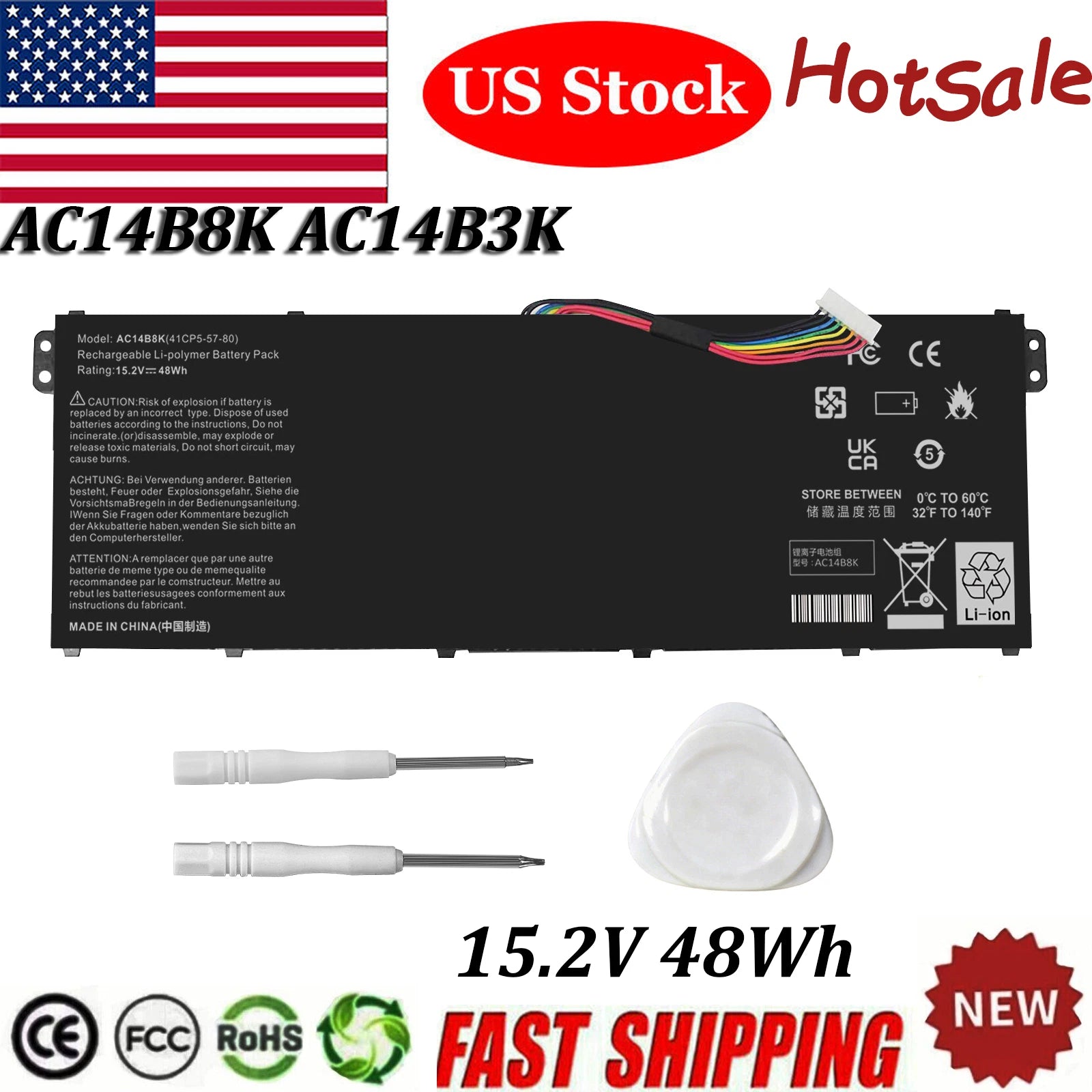 For Acer Chromebook CB3-111 CB5-571 AspireV3-371 AC14B3K AC14B8K Battery 48Wh