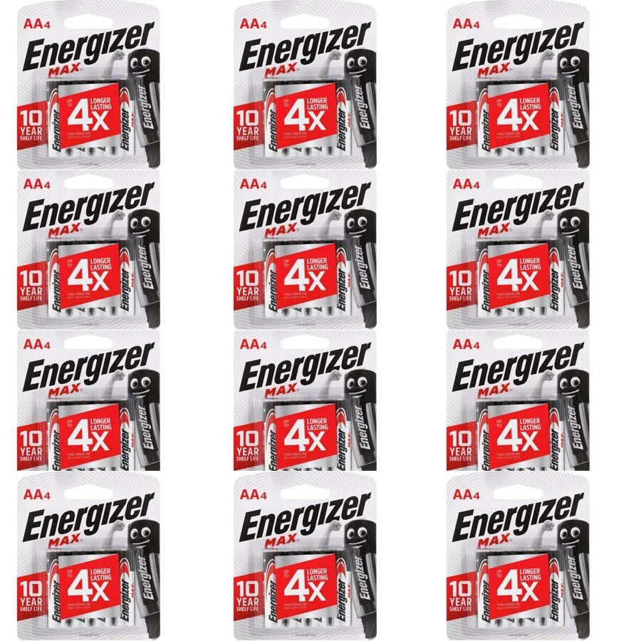 Energizer AA Alkaline 48 Count Max E91 Batteries (12 x 4 Packs)