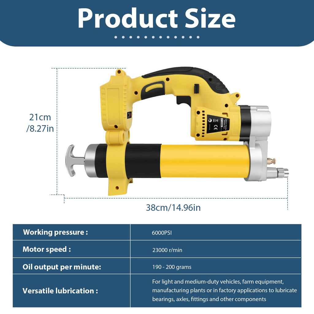 8000PSI Power Electric Cordless Grease Gun Battery & 2X 5.5Ah Battery & Charger