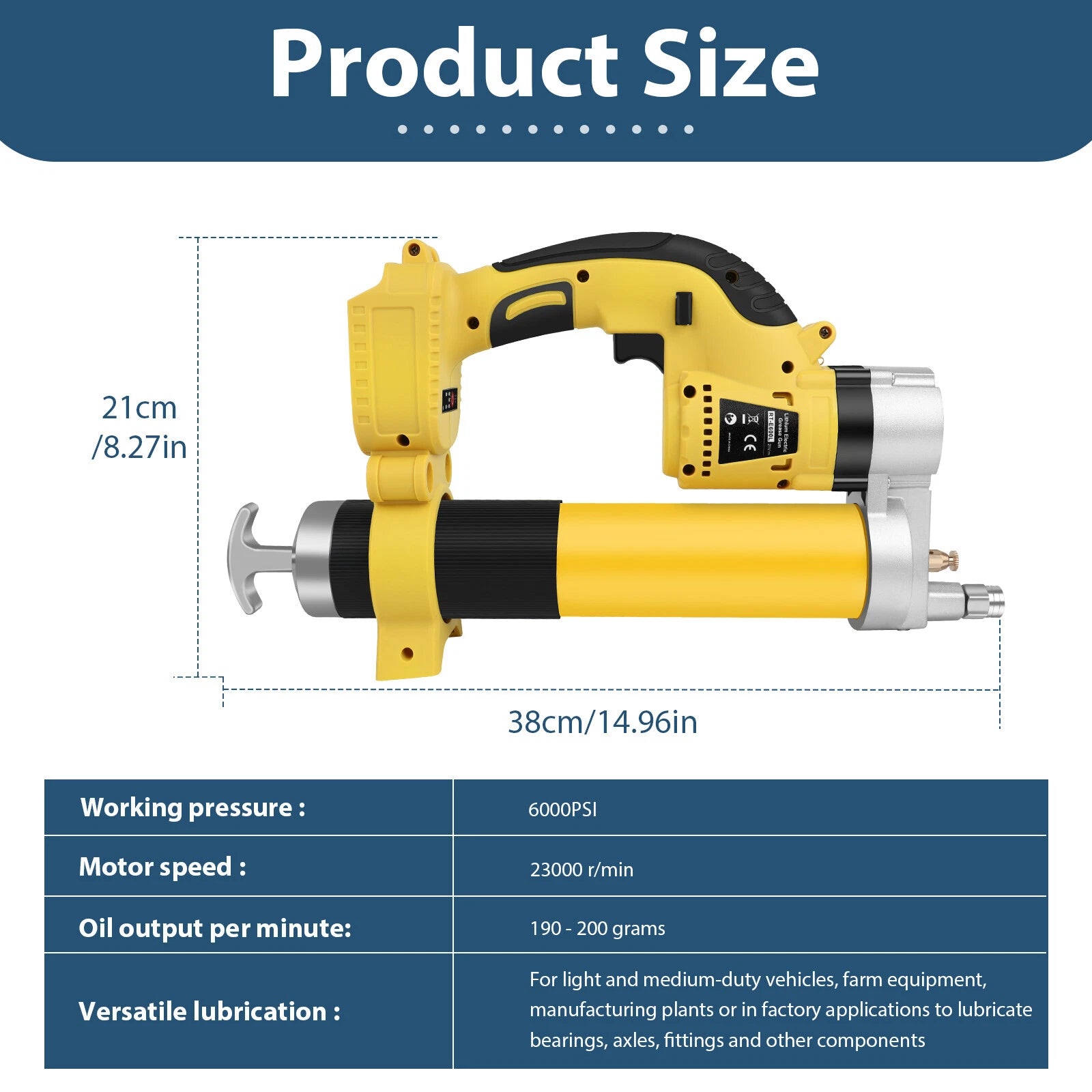 8000PSI Power Electric Cordless Grease Gun Battery & 2X 5.5Ah Battery & Charger