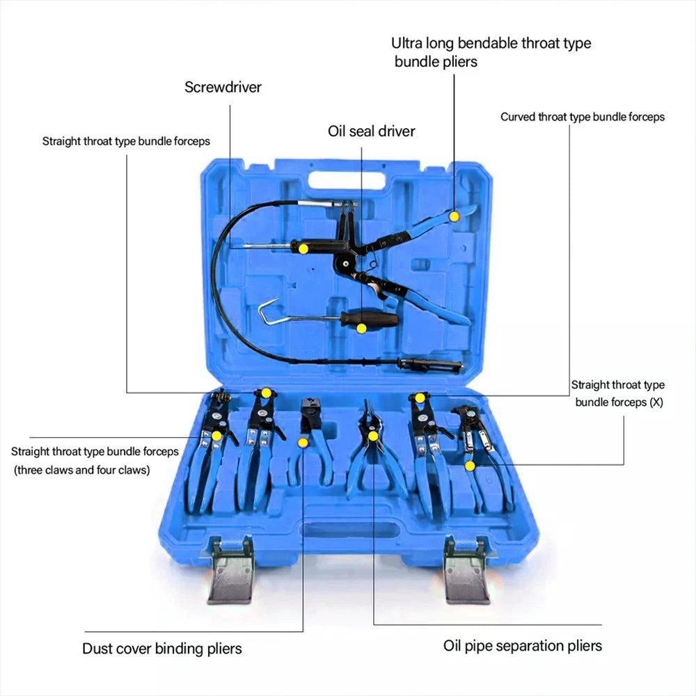 Hose Clamp Clip Remover Pliers Wire Long Reach Kit Fuel Oil Water Hose Tool 10PC