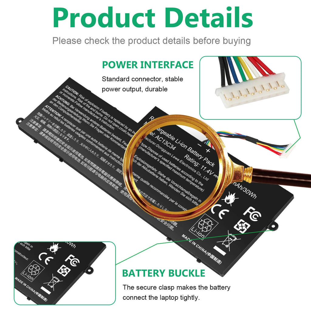 ? AC13C34 Battery for Acer Aspire V5-122P E3-111 3ICP5/60/80 KT.00303.005 30Wh