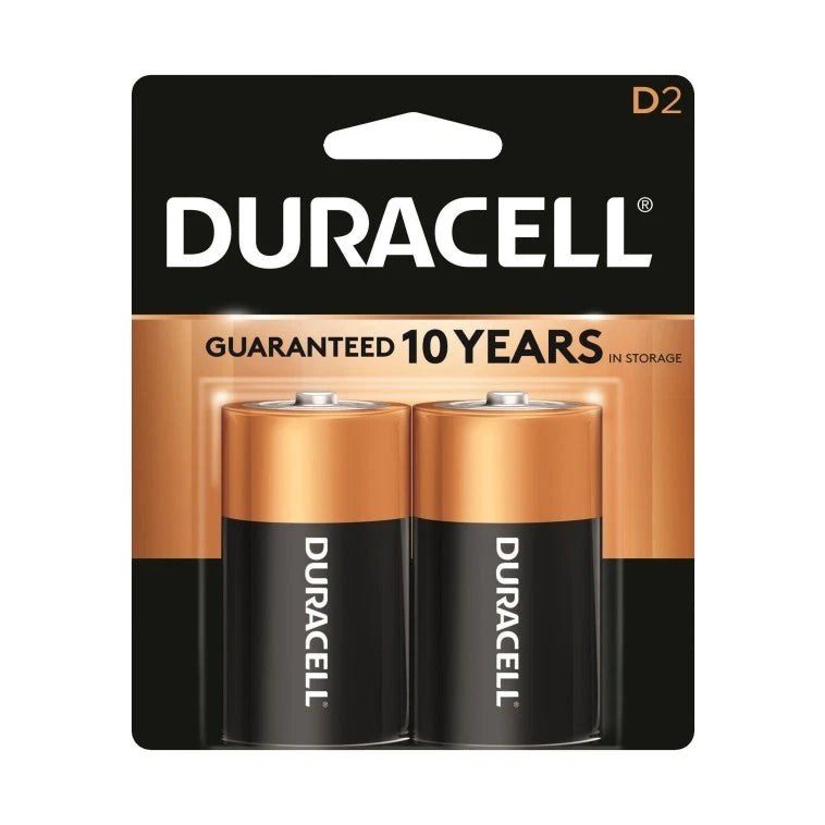 2 Pack Duracell CopperTop Alkaline D Size D2 1.5V Batteries