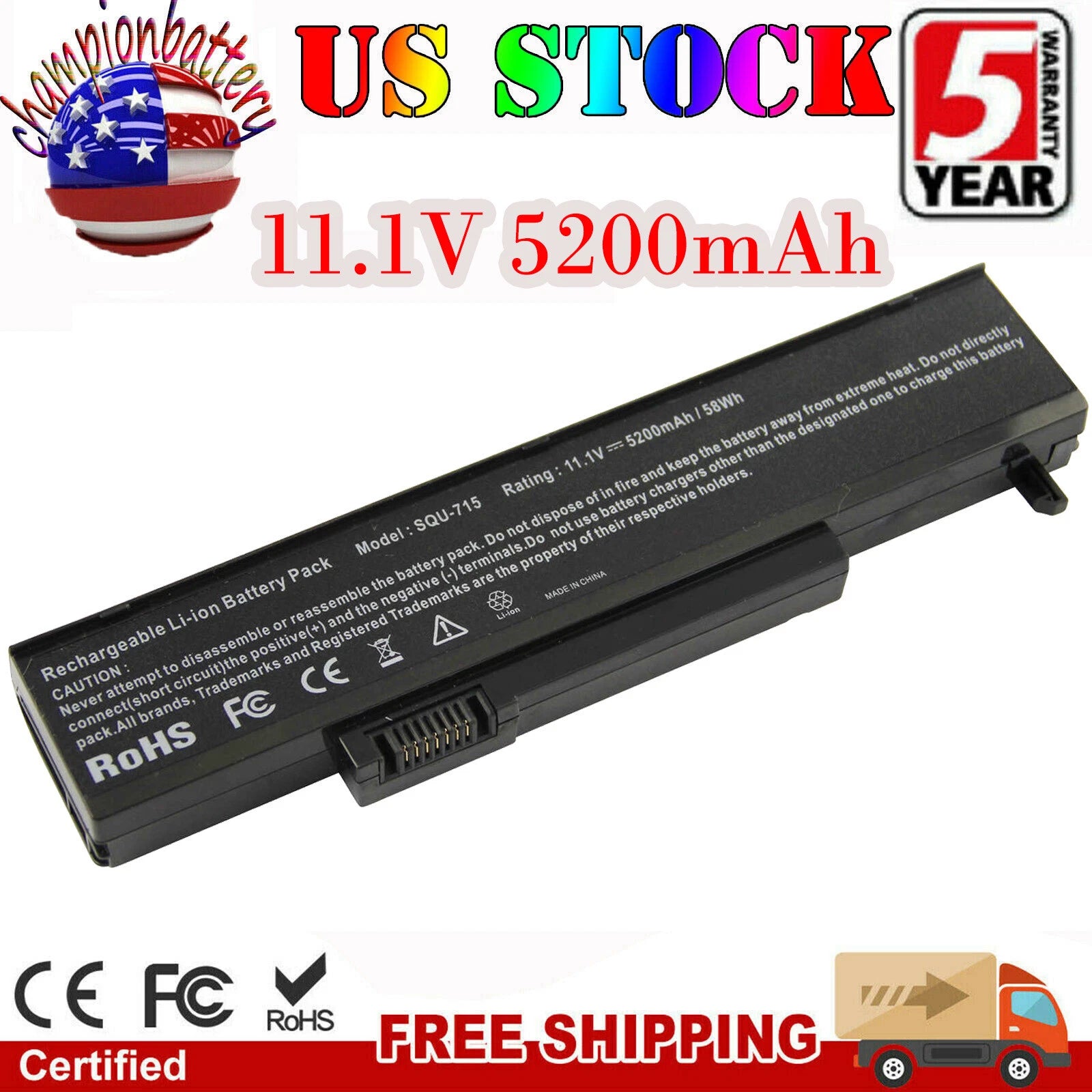 Laptop Battery for Gateway SQU-715 SQU-719 SQU-720 W35044LB-SP W35044LB W35052LB