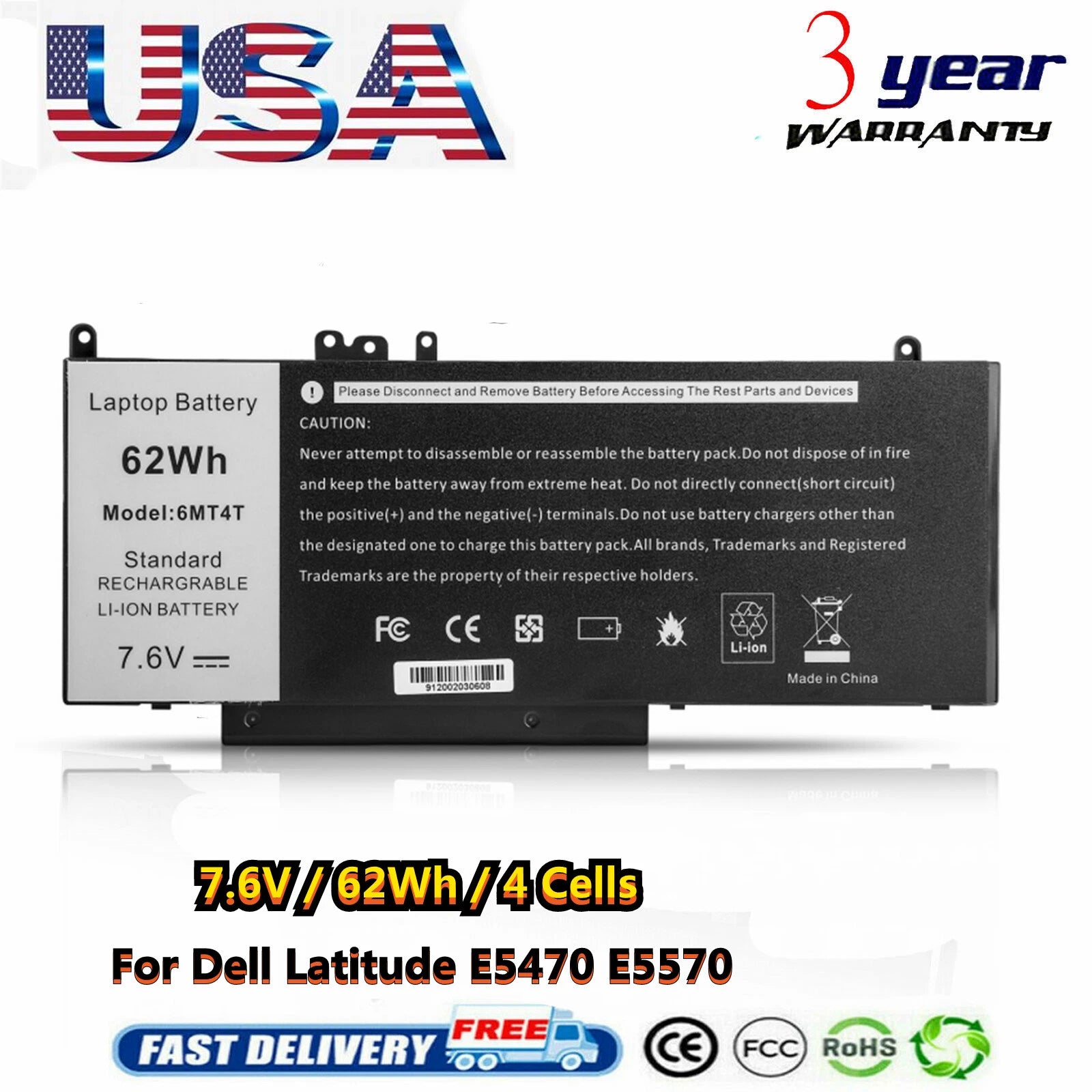 4 Cells Battery For Dell Latitude E5470 E5570 Precision 3510 Type 6MT4T 79VRK