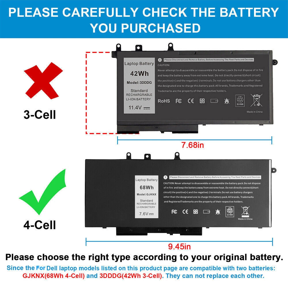 68Wh GJKNX Battery for Dell Latitude 5480 5580 5280 5490 5491 5580 5590 451-BBZG