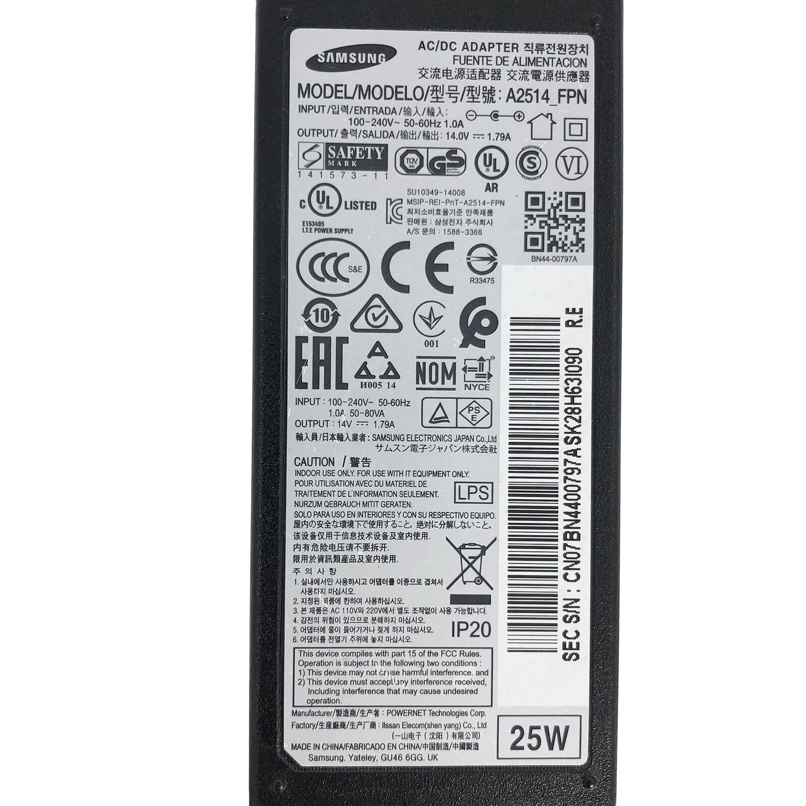 NEW Genuine Samsung Monitor A2514 KSM 14V 1.79A 25W AC Adapter Charger 1.786A