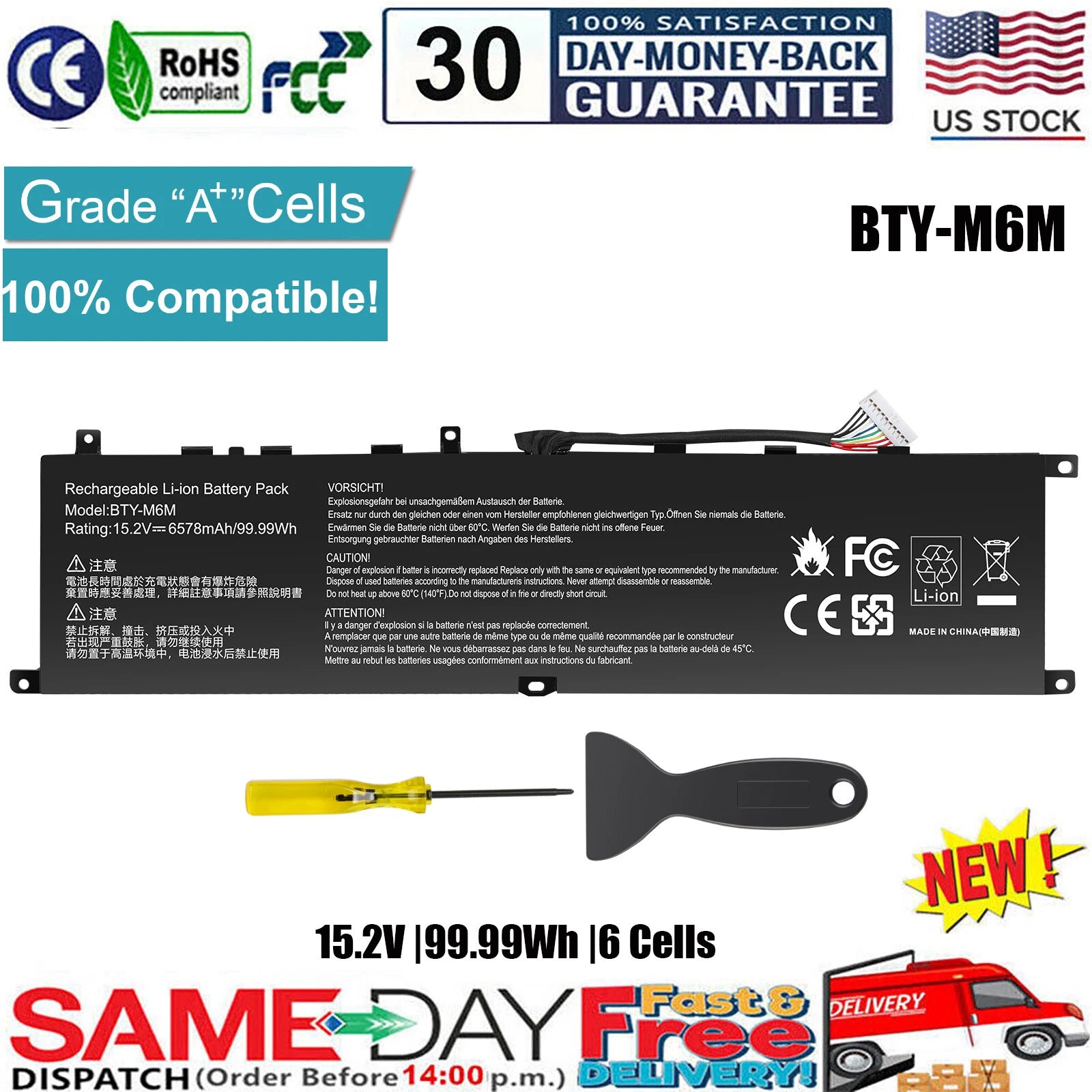 Battery BTY-M6M for MSI GS66 Stealth 10SF 10SFS 10SGS GE66 Raider 10SD 10SE GE76