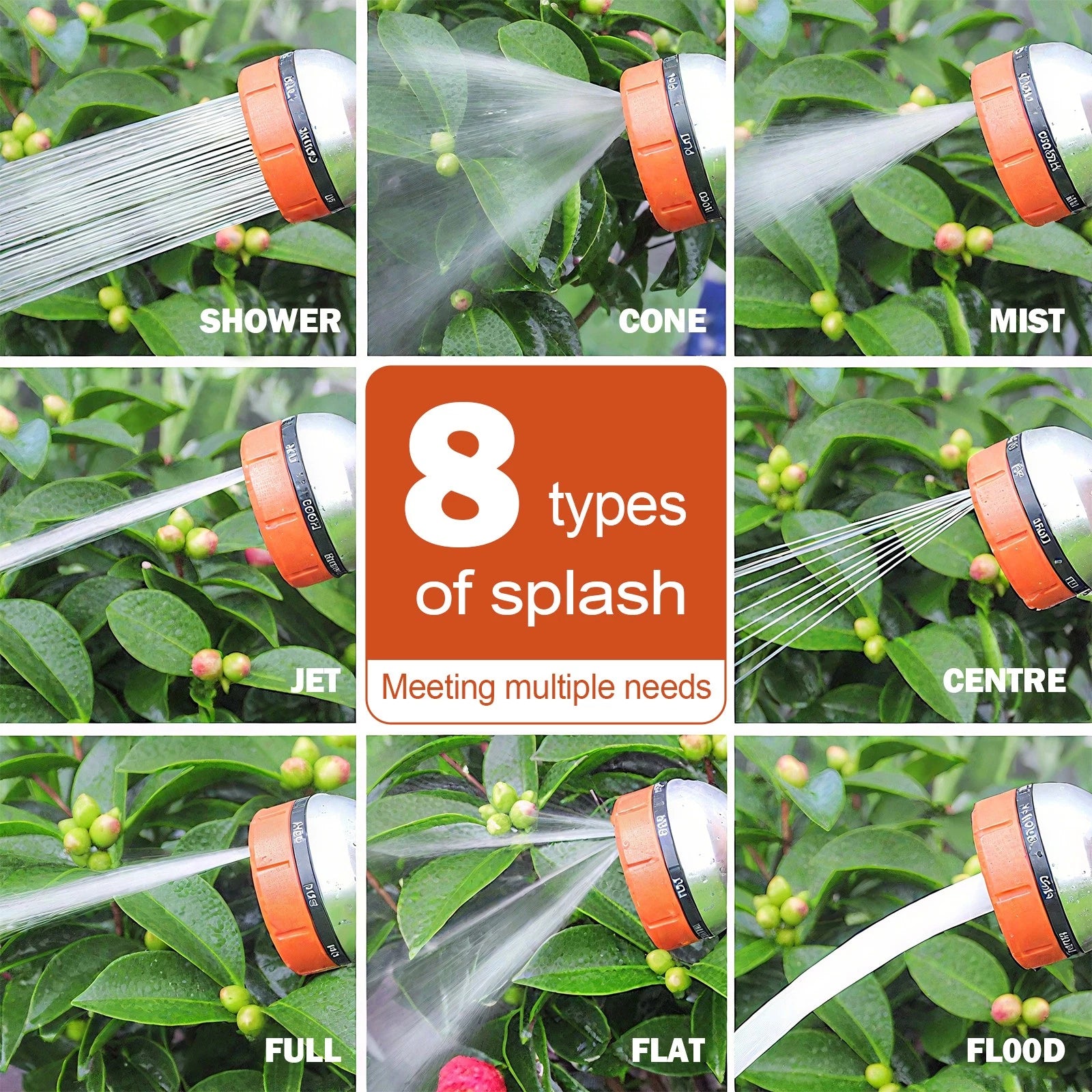 Garden Hose Nozzle/Spray Gun Nozzle 8 Patterns Water Nozzle/High Pressure Spray