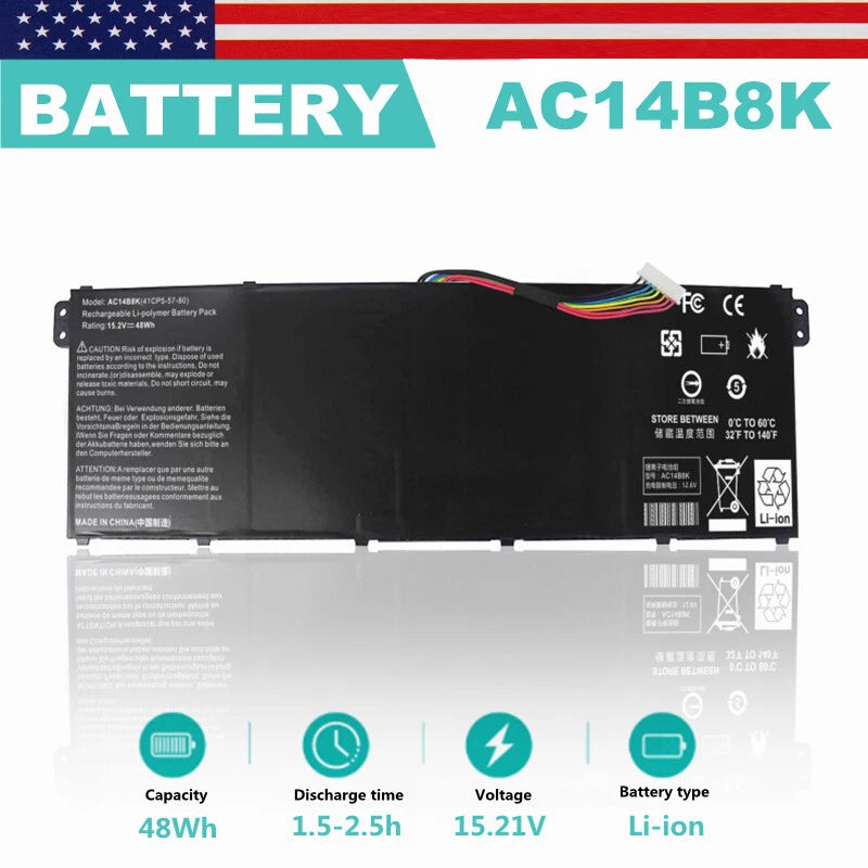 AC14B3K Battery For Acer Aspire AC14B8K R3 R3-131T R5 R5-471T R5-571T ES1-572