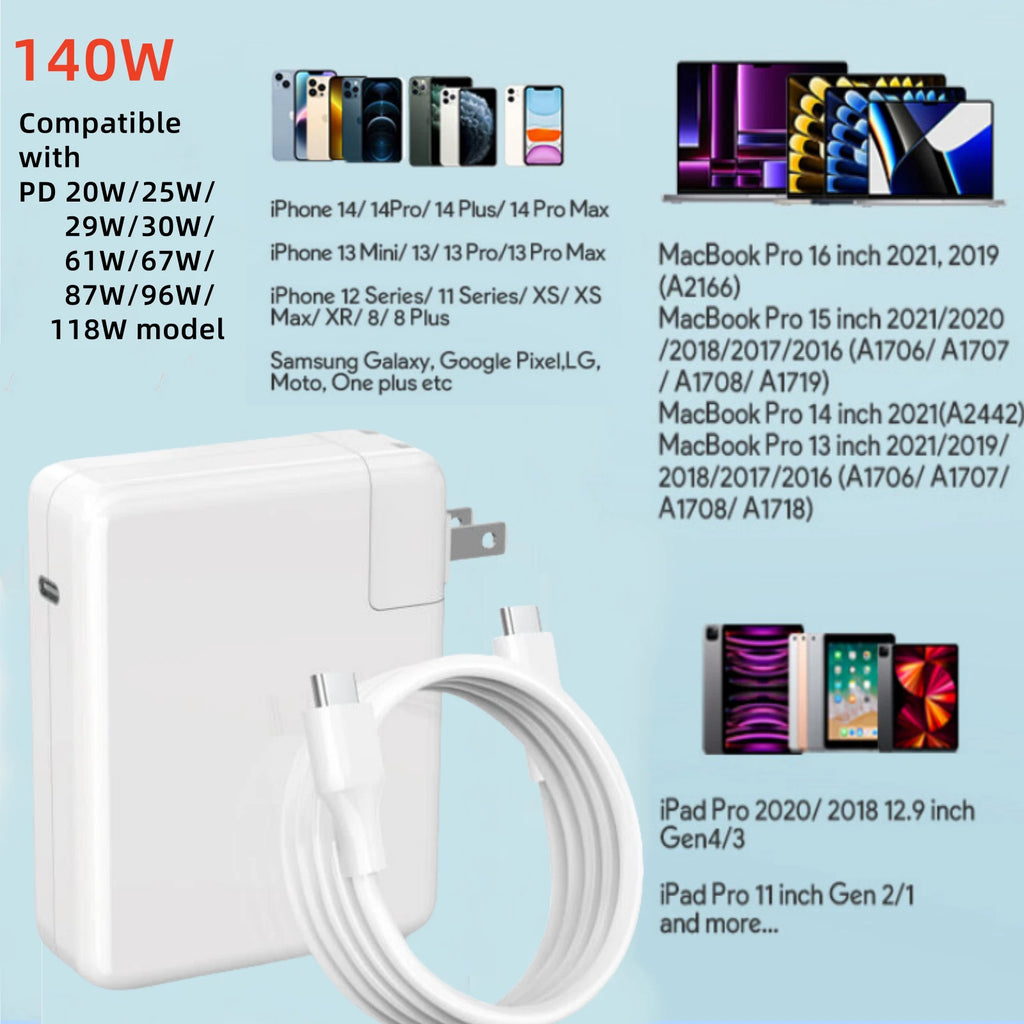 140W USB-C Power Adapter Fast Charger For MacBook Pro/Air iPad Phone 14 Samsung
