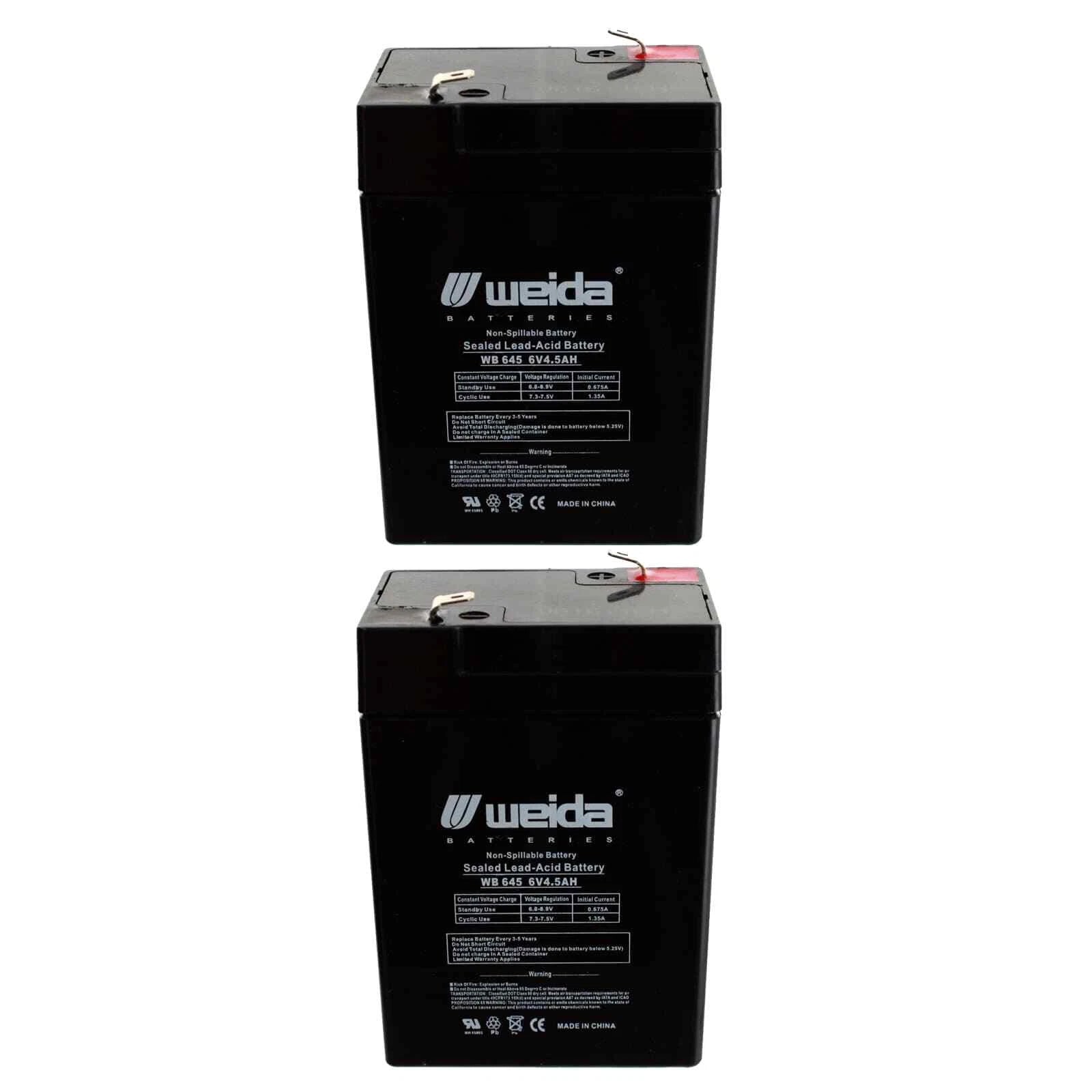 NEW 2pc 6V 4.5Ah SLA Battery WB645 For UB645, D5733, NP4.5-6