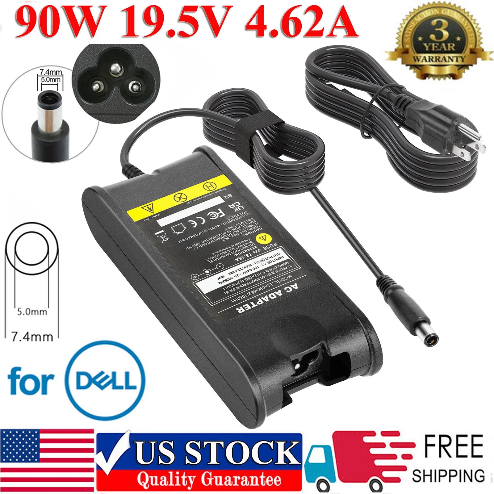 For Dell Latitude E6520 P14F001 Laptop 90W Charger AC Adapter Power Supply Cord