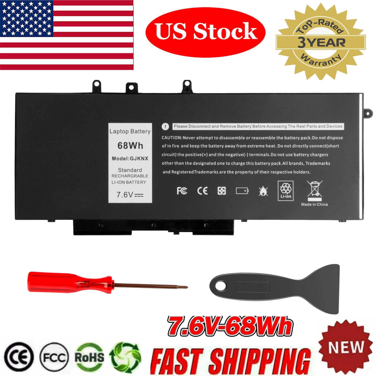 GJKNX Battery For Dell Latitude 5480 5580 5280 5490 5491 5580 5590 5591