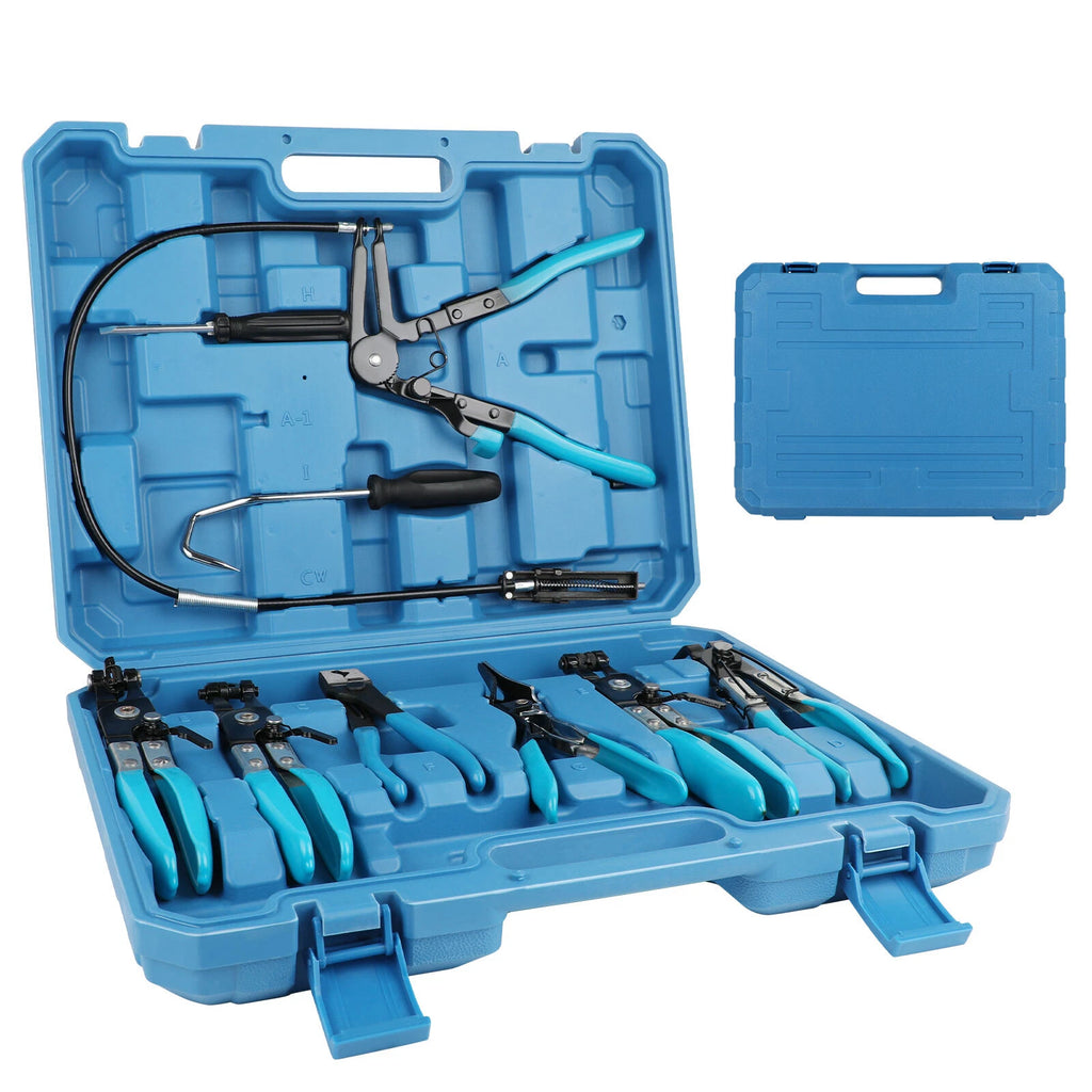 Pro 10PC Hose Clamp Clip Plier Set Swivel Jaw Flat Angled Band Automotive Tools