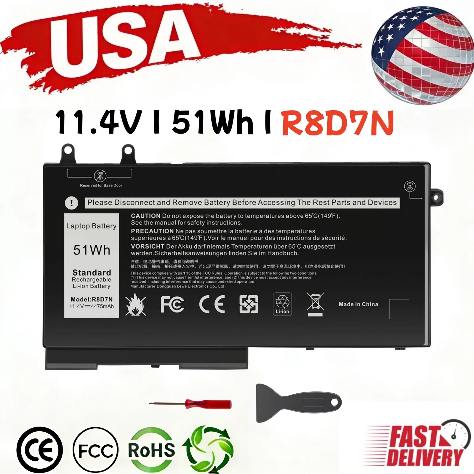 ?LOT 1-100PCS R8D7N Battery For Dell Precision 3540 3550 Latitude 5400 5500 5510