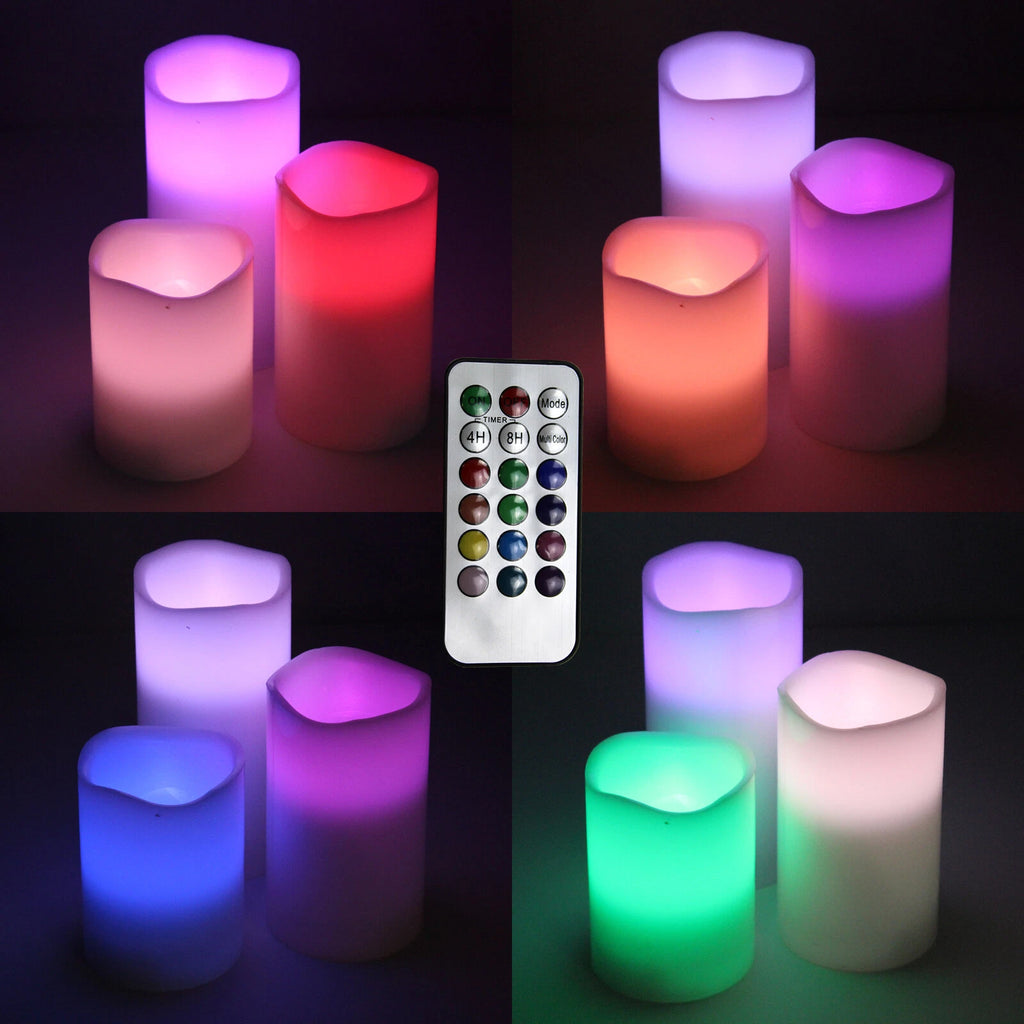 3pc set LED Real wax battery operated flameless candles color changing & remote