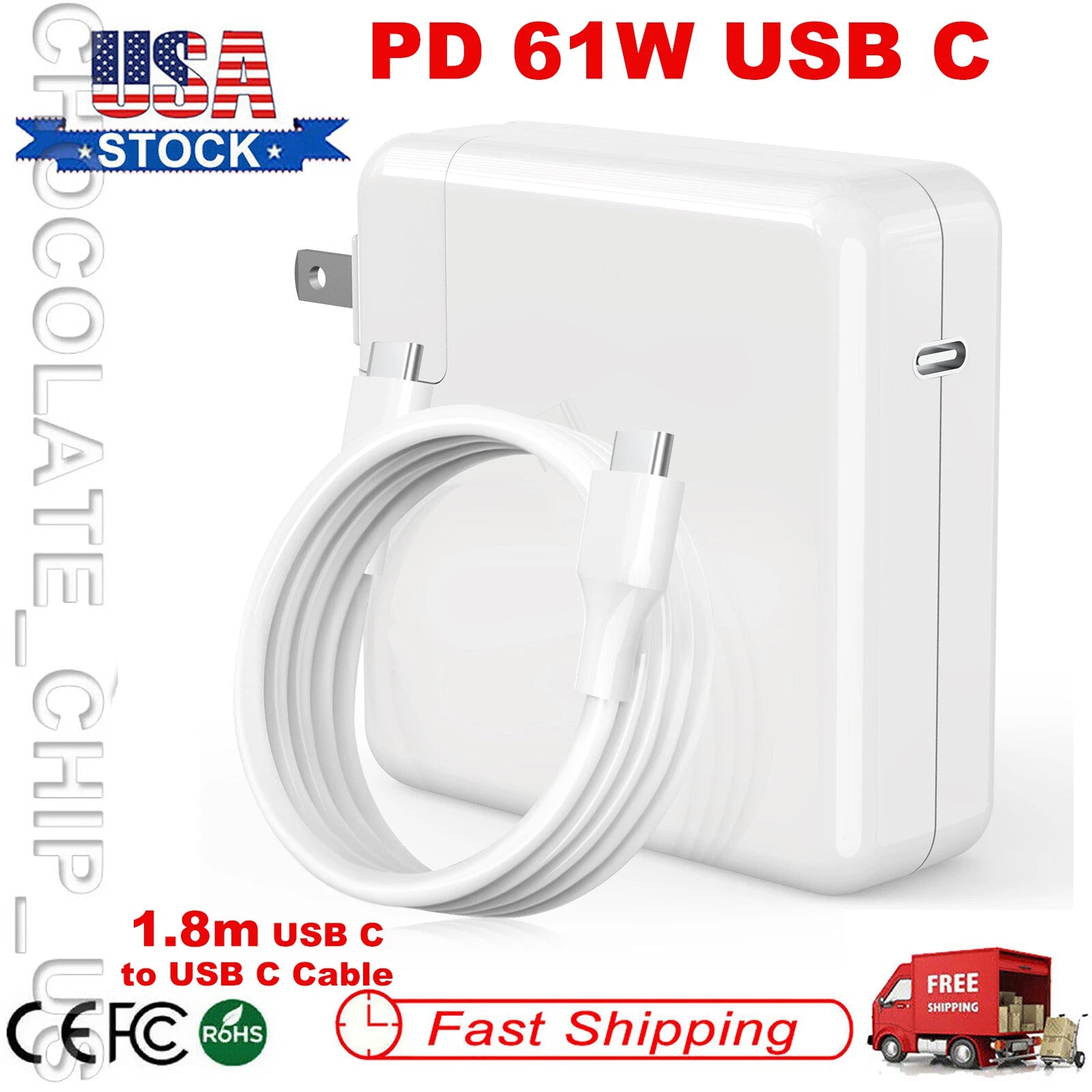 61W USB C Type C AC Adapter Charger For Apple Macbook Pro 13" A1718 A1708 +Cable