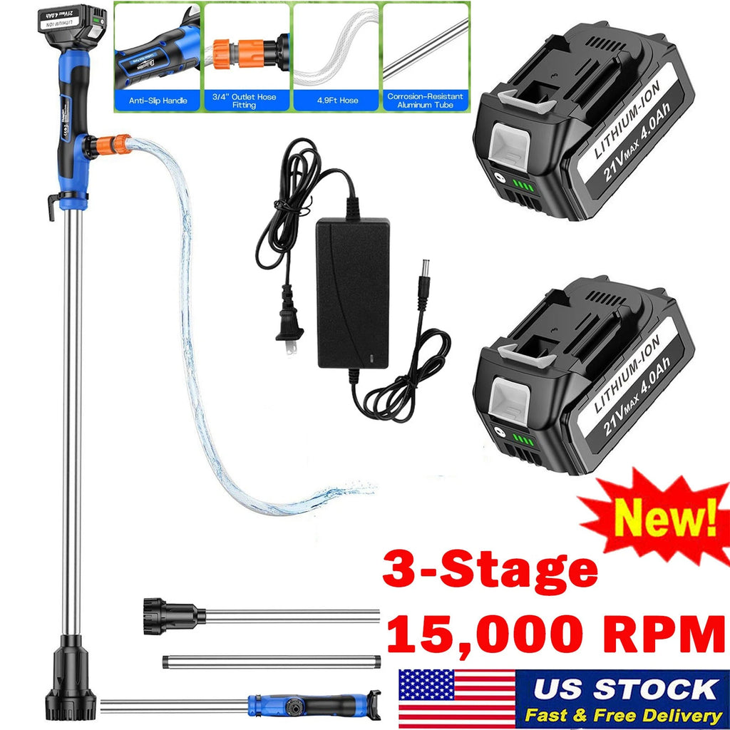 Cordless Electric Stick Water Transfer Pump Anti-Clog Filter /W 2X 4.0Ah Battery